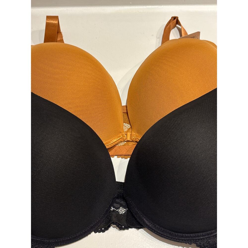 CURVE NECESSITIES NWT 2-Pk Bras 1 Front Close 1 Back Close Lace Black Nude 40D